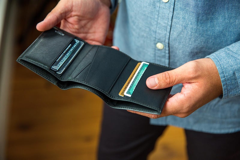 Bosca Men's Wallet, Nappa Vitello Leather Single I.D. Tri Fold Wallet with RFID Blocking, Black - Image 2